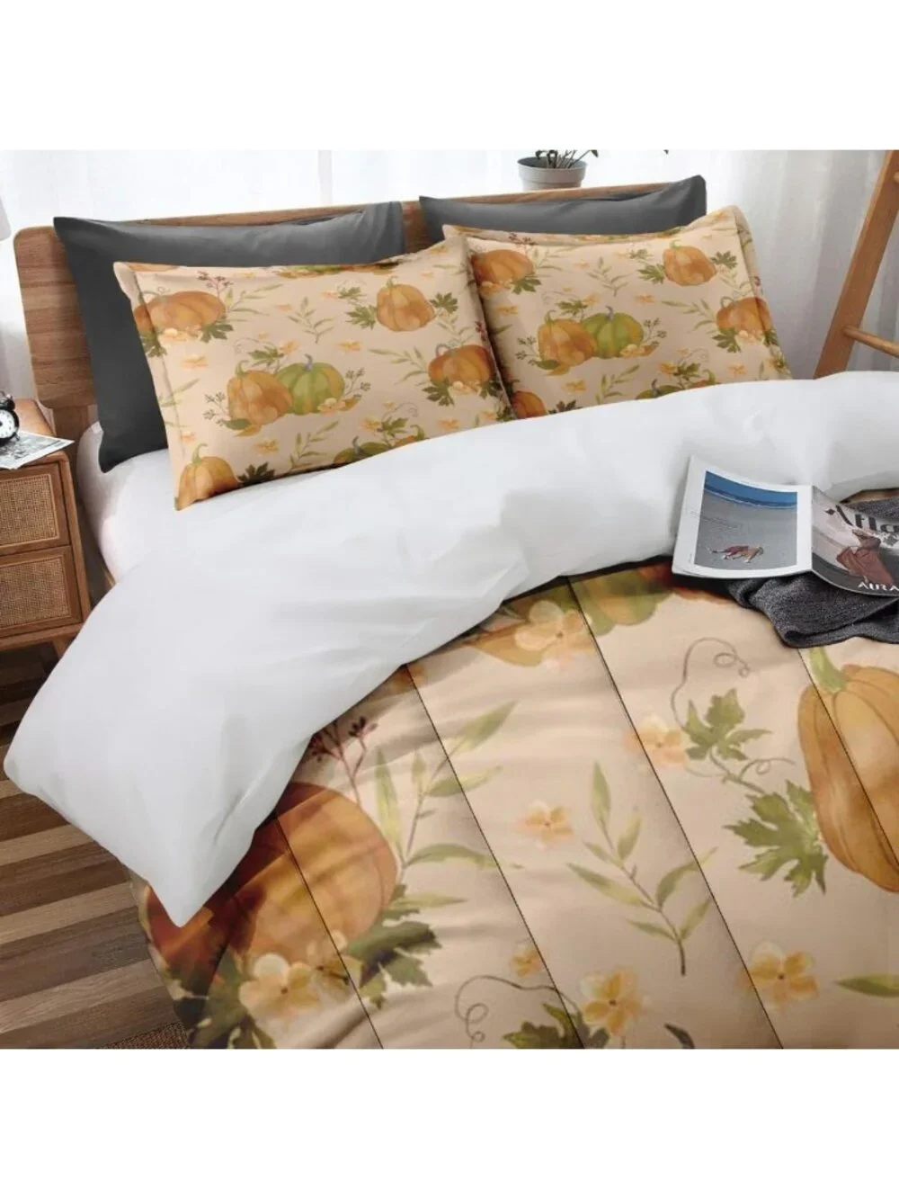 Cozy King Comforter Set of 3 - Fall Pumpkin Bedroom Decor, Autumn Vibes